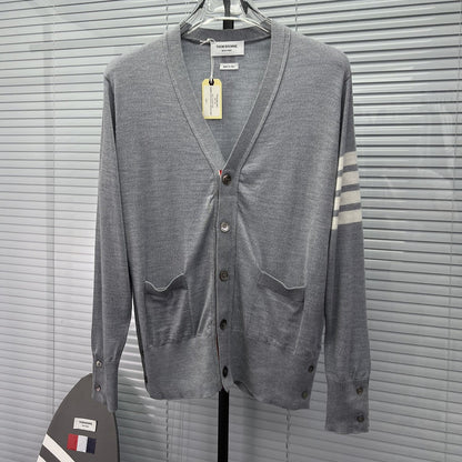 Wool Four-Bar Stripe Knit Cardigan THOM TREND