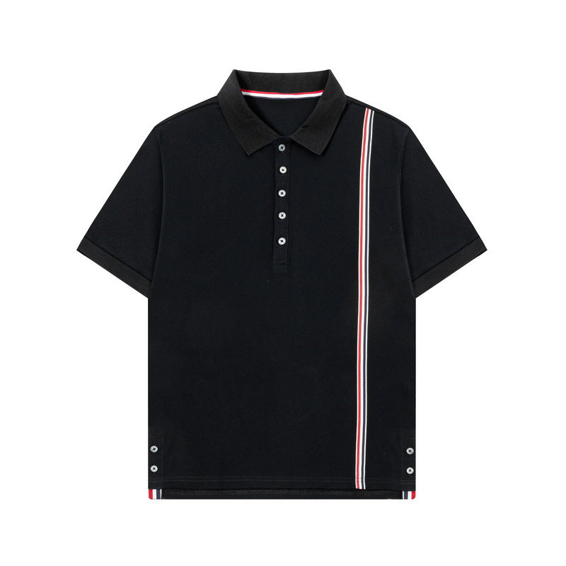 Colorblock Wave-Stripe Polo Tee – Unisex Summer Short Sleeve（副本） THOM TREND