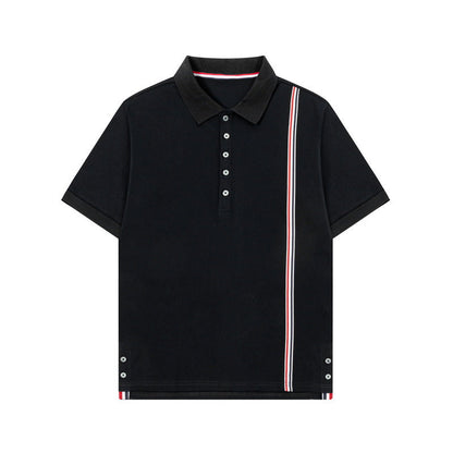 Colorblock Wave-Stripe Polo Tee – Unisex Summer Short Sleeve（副本） THOM TREND