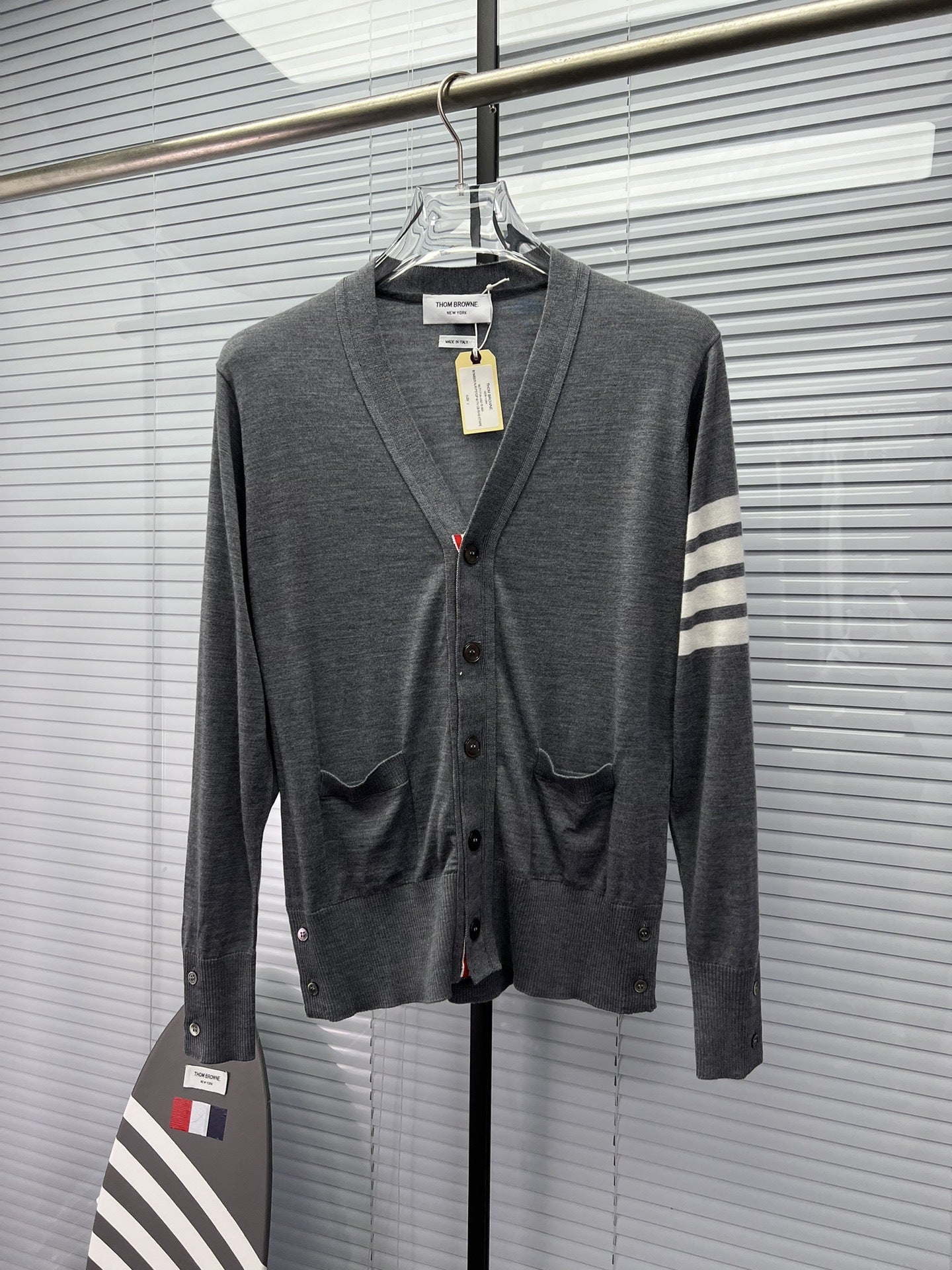 Wool Four-Bar Stripe Knit Cardigan THOM TREND