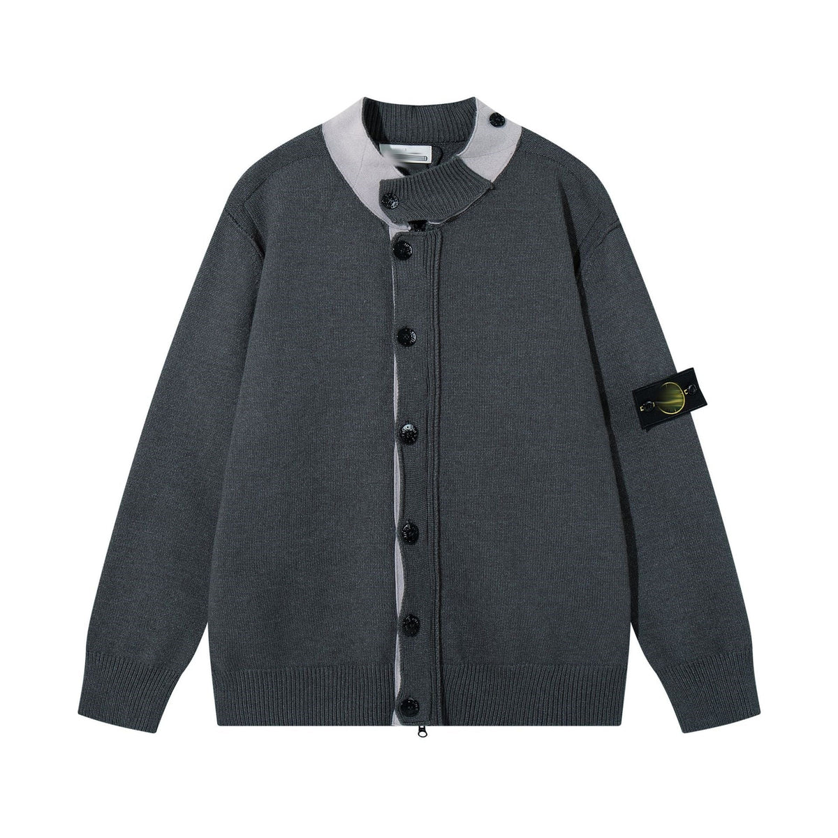 Stone Island Contrast-Collar Button Knit Cardigan - Dark Gray front view