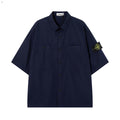 Stone Island Compass Badge Corduroy Short-Sleeve Shirt - Blue front view
