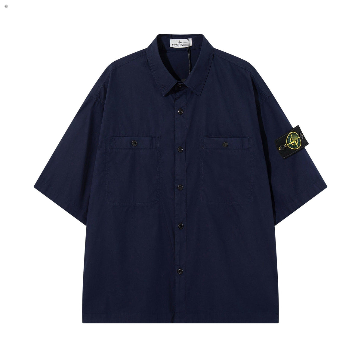 Stone Island Compass Badge Corduroy Short-Sleeve Shirt - Blue front view