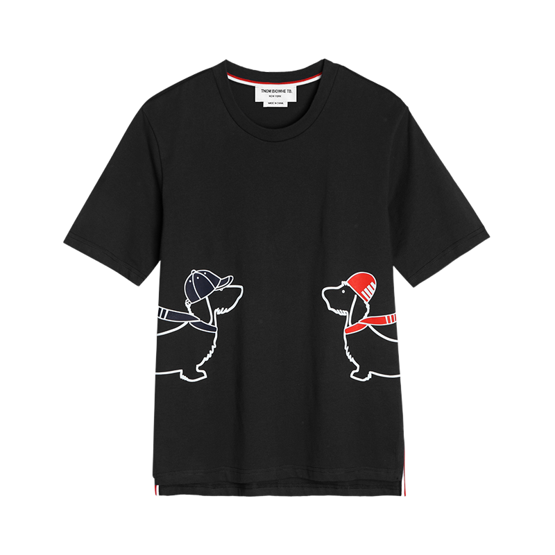 Men's Classic Four-Bar Couple Puppy Dog T-Shirt - 100% Cotton Made in Japan by Thom Browne, product detail view