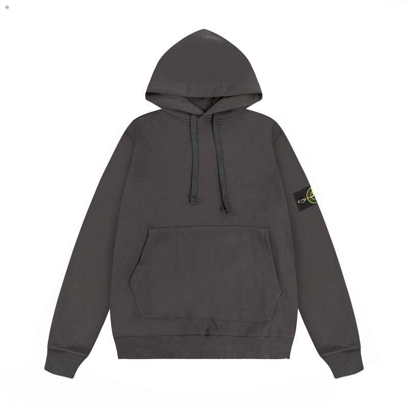 Stone Island Compass Badge Oversized Pullover Hoodie - Dark Gray front view