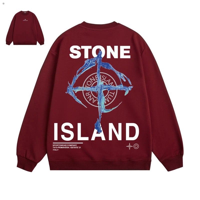Stone Island Blue Compass Back Graphic Crewneck Sweatshirt - Red back view