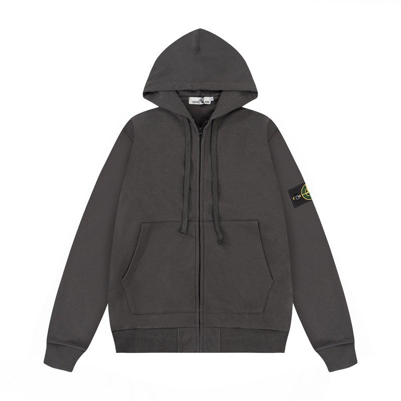 Stone Island Contrast Compass Patch Full-Zip Hoodie - Blue product detail view