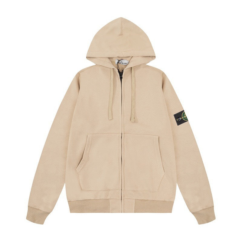 Stone Island Contrast Compass Patch Full-Zip Hoodie - Blue product detail view
