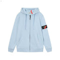Stone Island Contrast Compass Patch Full-Zip Hoodie - Blue front view