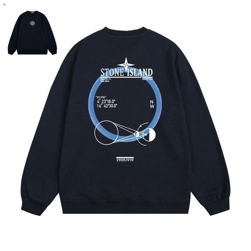 Stone Island Orbital Compass Back Graphic Crewneck Sweatshirt - Blue back view