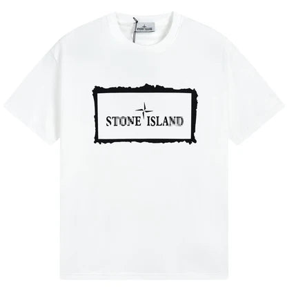 Stone Island Framed Wordmark Graphic Cotton T-Shirt - White product detail view