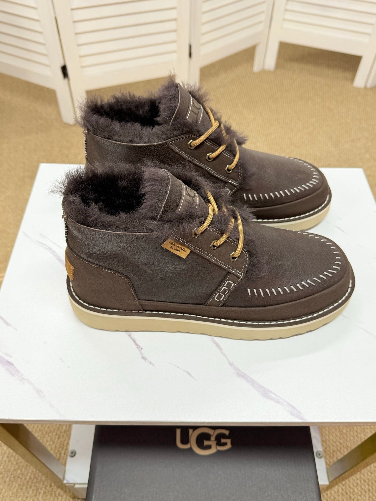 UGG Dark Brown Waxed Leather Shearling Boots - product view 6