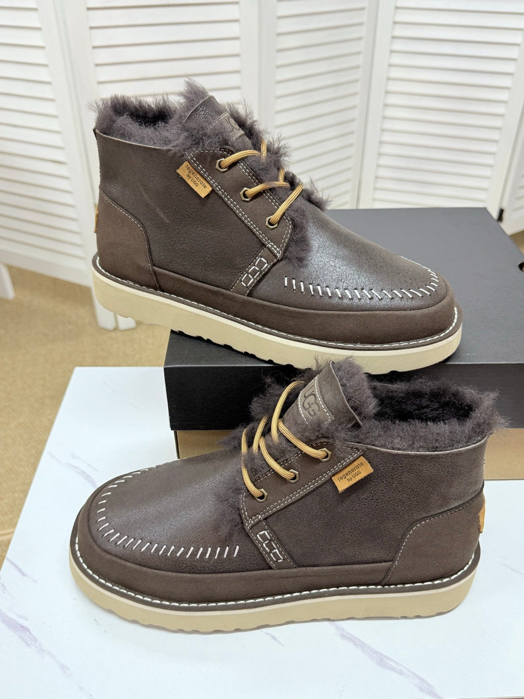 UGG Dark Brown Waxed Leather Shearling Boots - product view 9