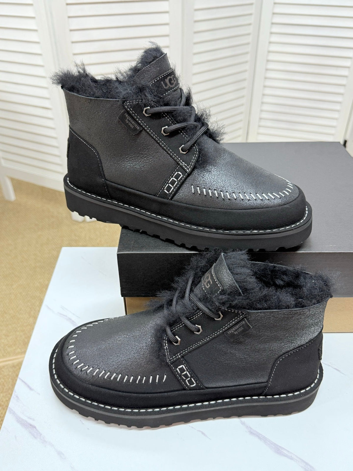 UGG Black Shearling-Collar Leather Boots - product view 9