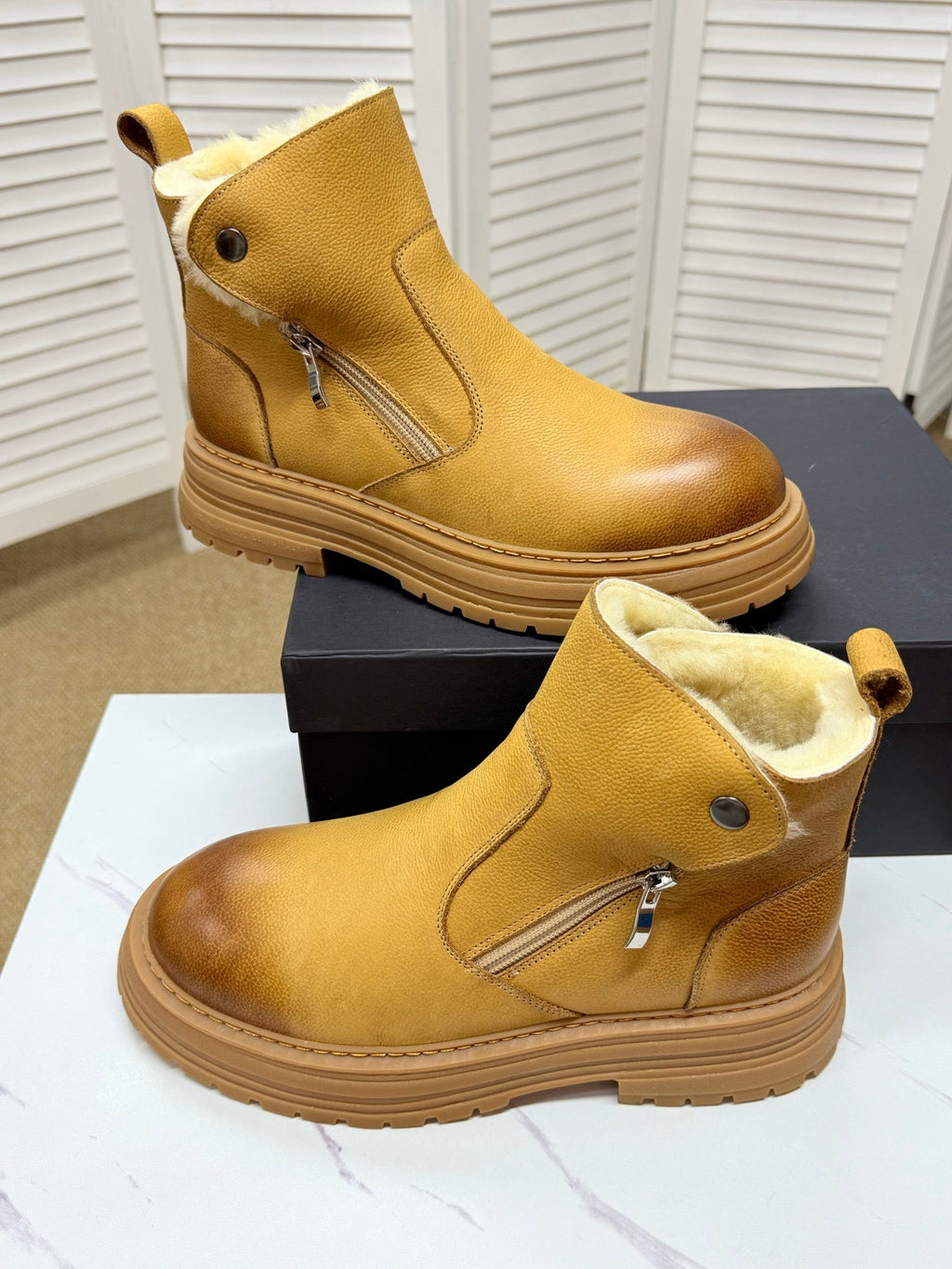 UGG Chestnut Shearling-Collar Leather Boots - product view 9