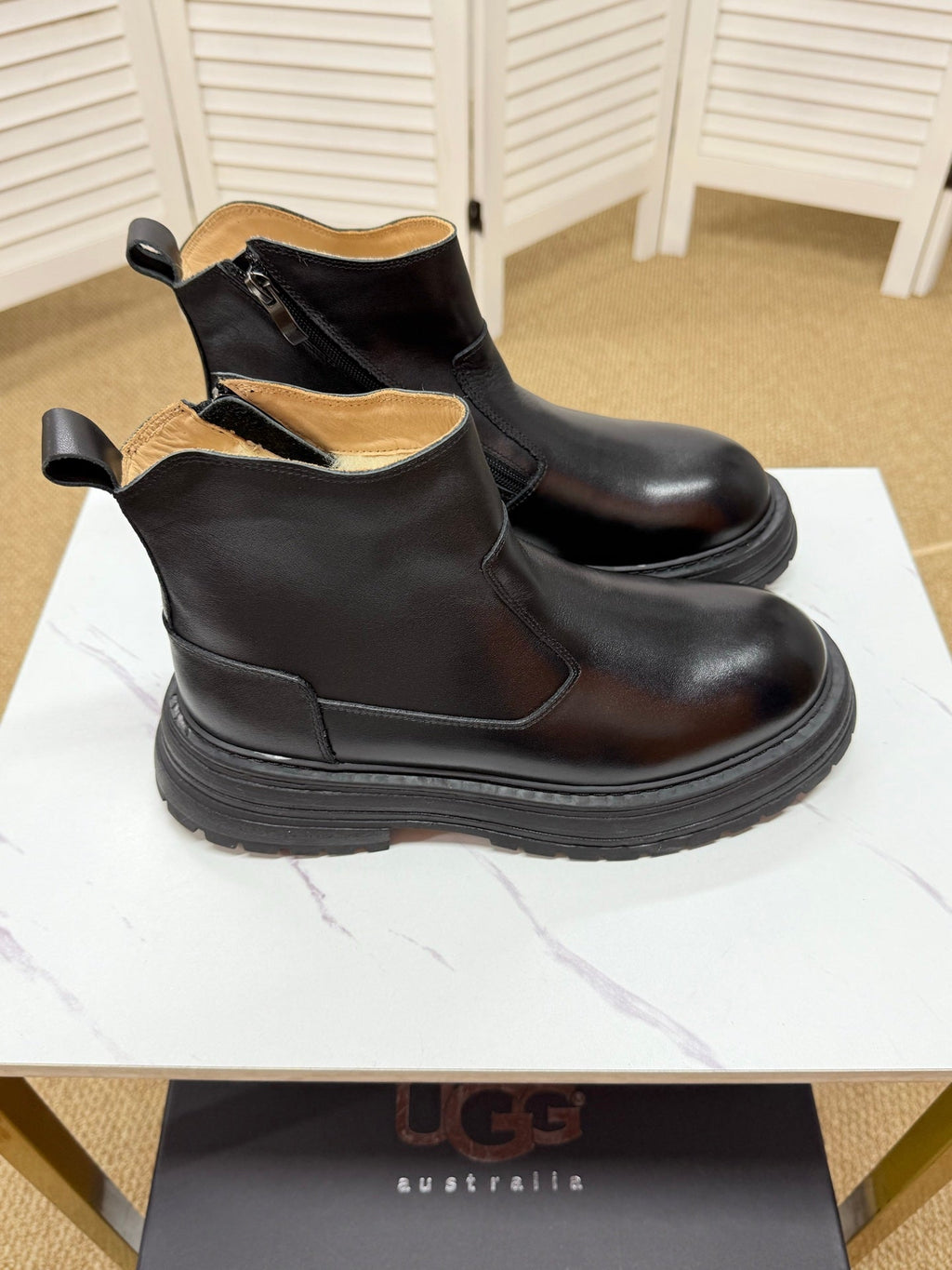 UGG Black Leather Side-Zip Boots - product view 6