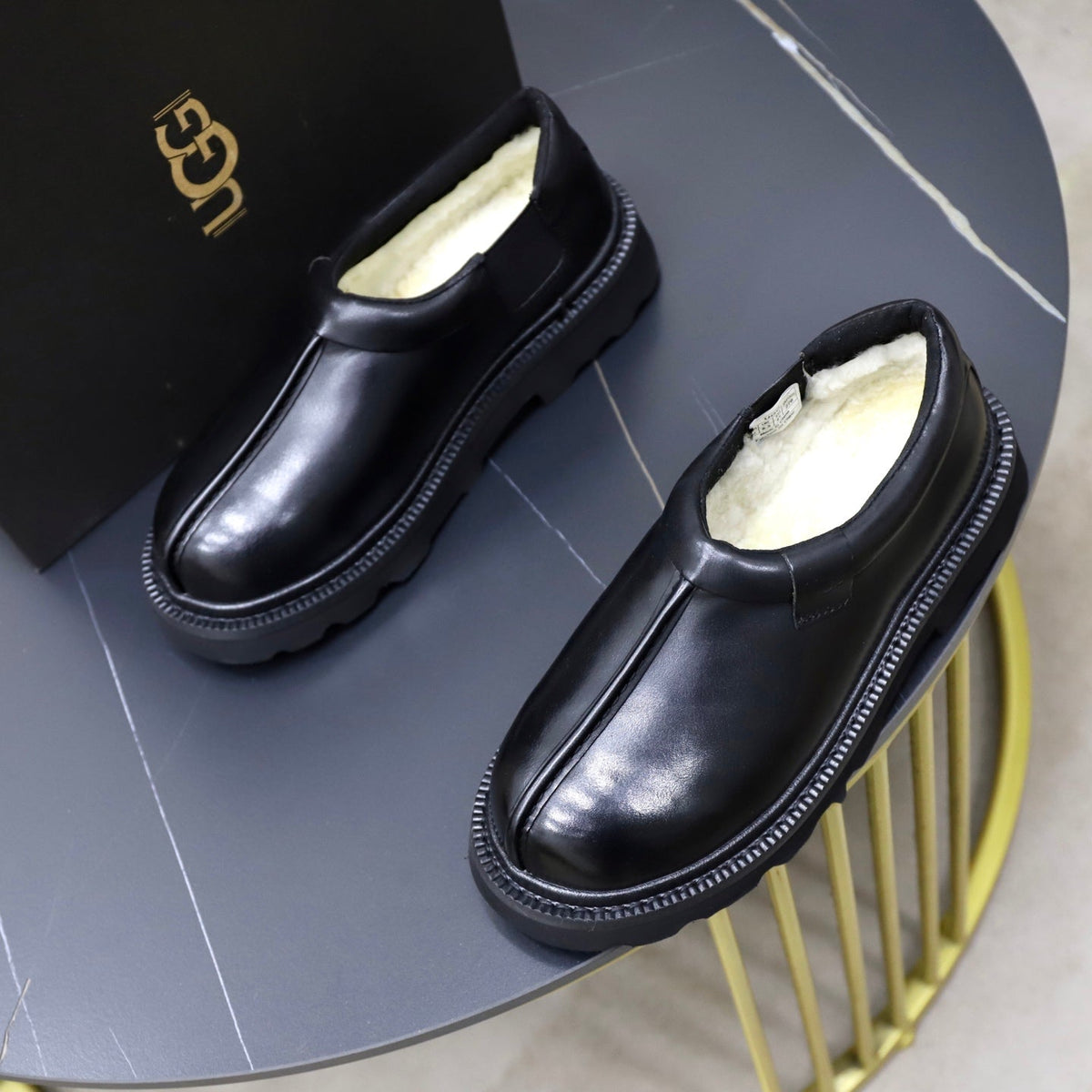 UGG Black Leather Slip-On Casual Shoes - product view 3
