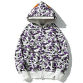 BAPE Purple Camo Double-Hood Shark Zip Hoodie product image