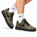 Nike Air Force 1 Low Black Yellow Monogram Unisex Sneakers Style 03 main angled pair with shoebox