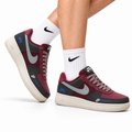 Nike Air Force 1 Low Burgundy Silver Unisex Sneakers Style 09 main angled pair with shoebox