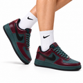 Nike Air Force 1 Low Burgundy Teal Black Unisex Sneakers Style 16 main angled pair with shoebox