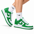 Nike Air Force 1 Low Green White Unisex Sneakers Style 22 main angled pair with shoebox