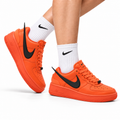 Nike Air Force 1 Low Orange Black Unisex Sneakers Style 13 main angled pair with shoebox