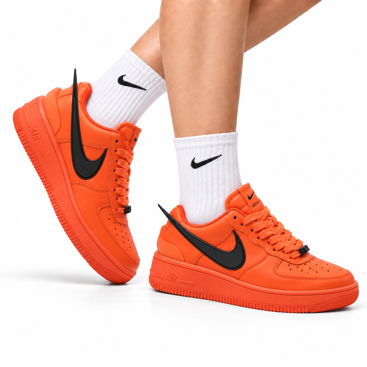 Nike Air Force 1 Low Orange Black Unisex Sneakers Style 13 main angled pair with shoebox