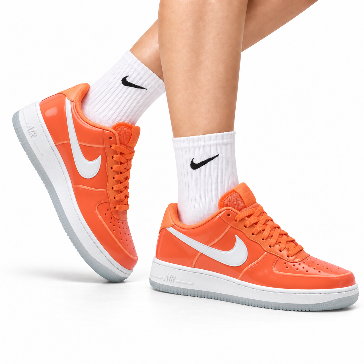 Nike Air Force 1 Low Orange White Unisex Sneakers Style 07 main angled pair with shoebox