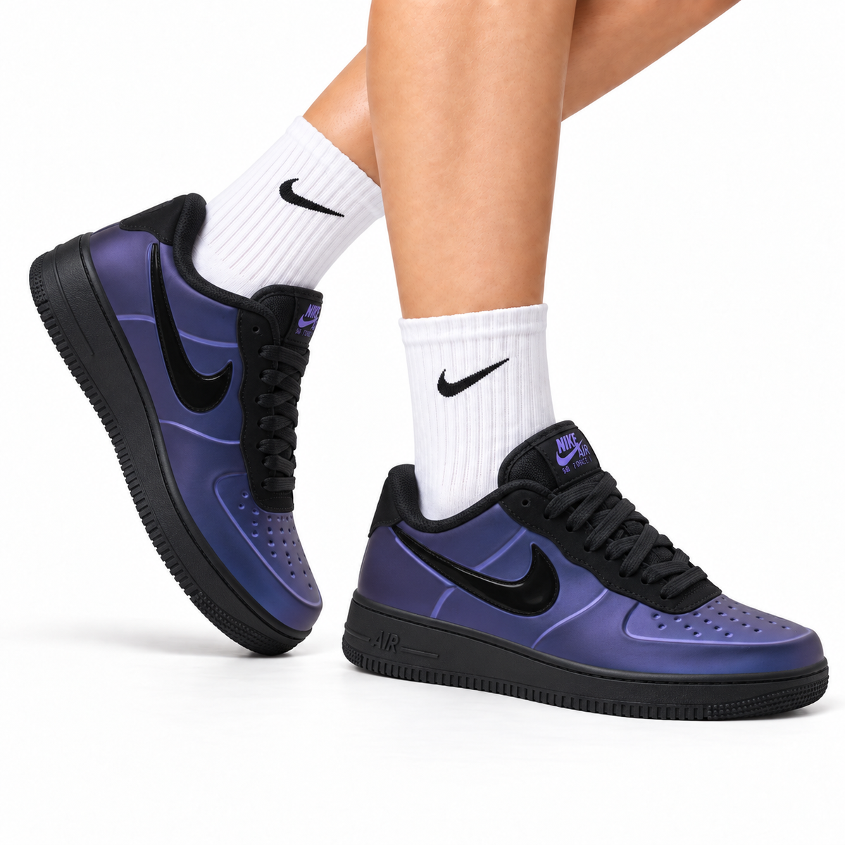 Nike Air Force 1 Low Purple Black Unisex Sneakers Style 17 main angled pair with shoebox