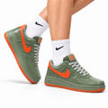Nike Air Force 1 Low Sage Green Orange Unisex Sneakers Style 23 main angled pair with shoebox