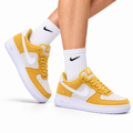 Nike Air Force 1 Low Yellow White Unisex Sneakers Style 10 main angled pair with shoebox