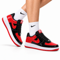 Nike Air Force 1 Low Black Red White Unisex Sneakers Style 01 main angled pair with shoebox