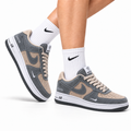 Nike Air Force 1 Low Gray Beige Unisex Sneakers Style 09 main angled pair with shoebox