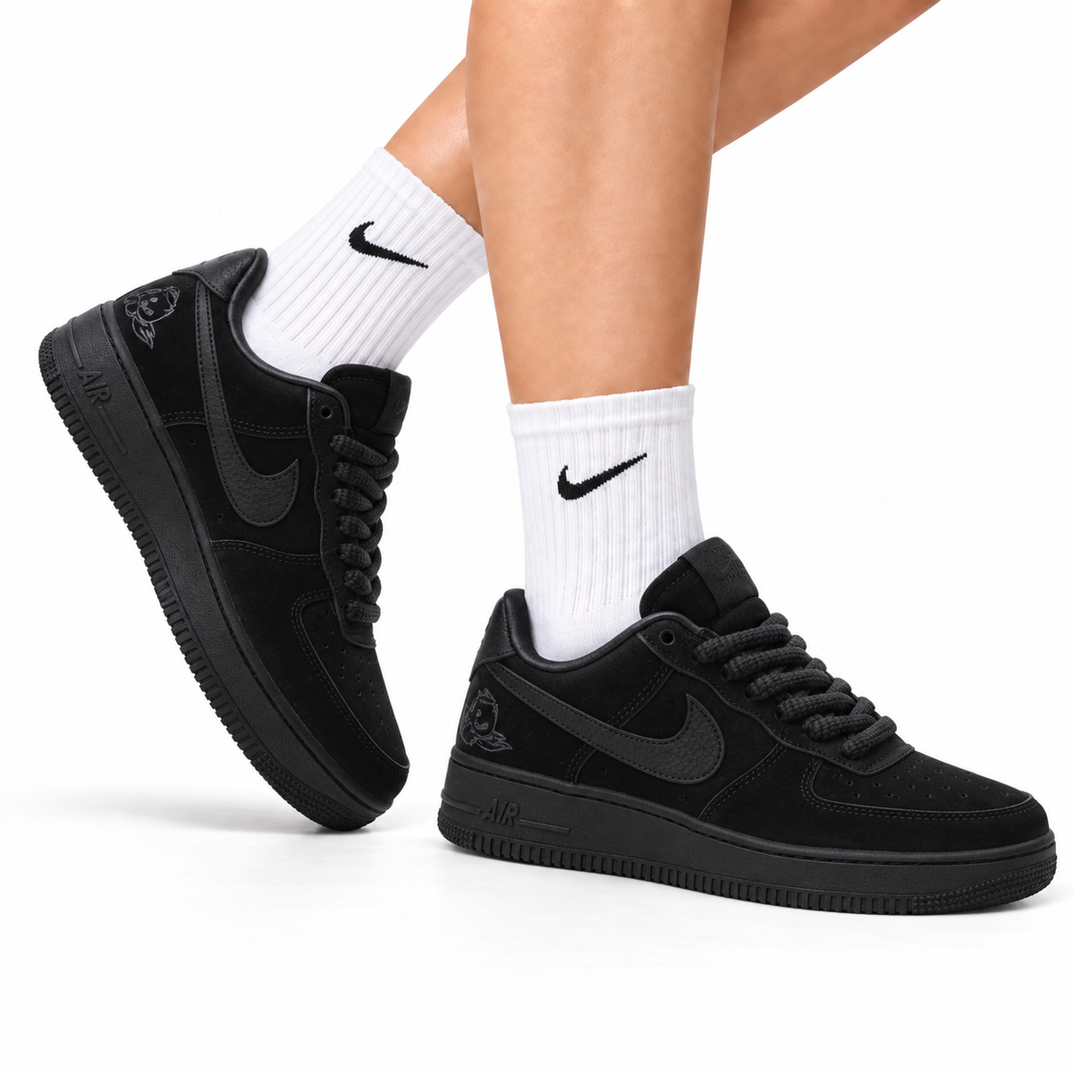 Nike Air Force 1 Low Triple Black Unisex Sneakers Style 15 main angled pair with shoebox
