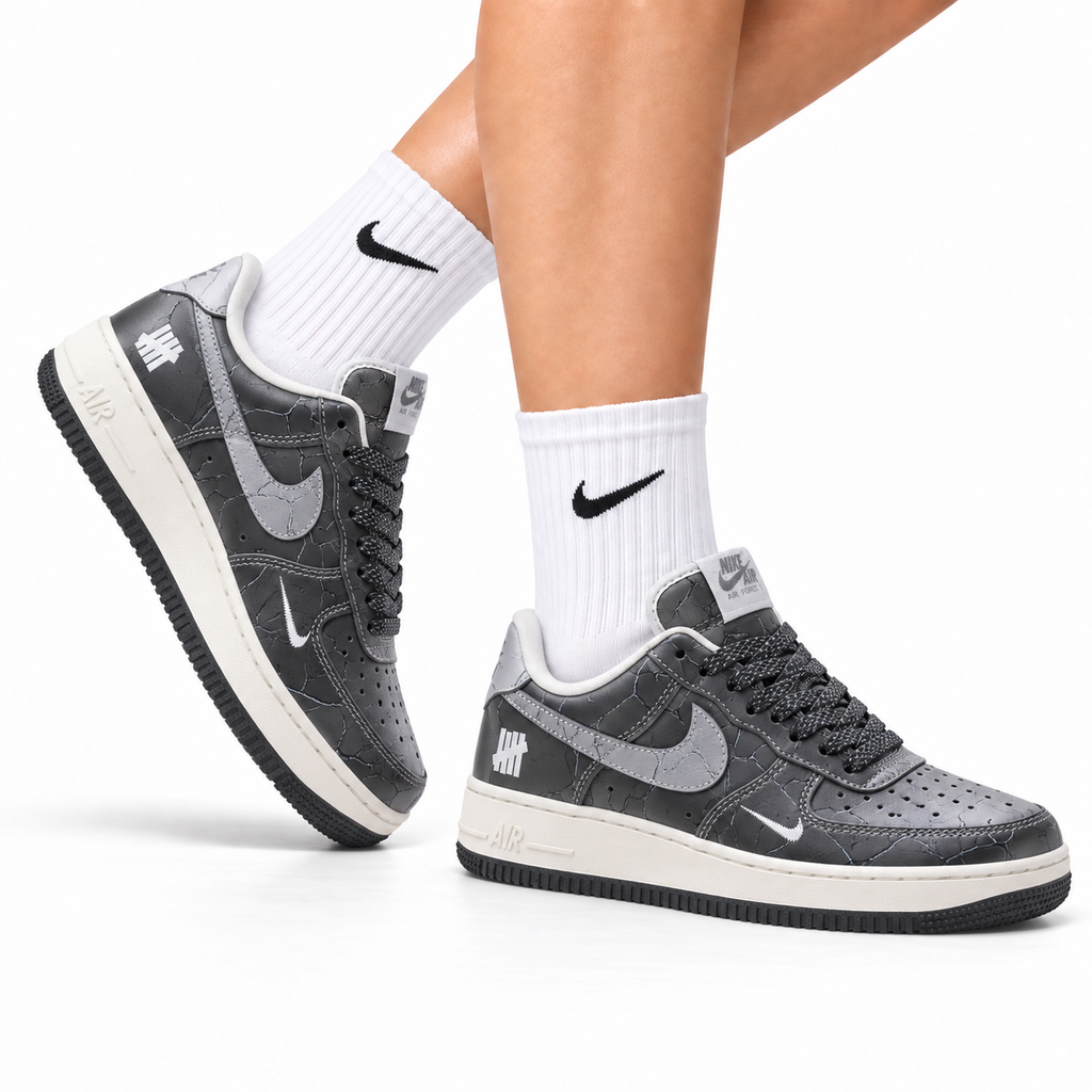 Nike Air Force 1 Low Dark Gray Metallic Unisex Sneakers Style 14 main angled pair view