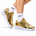Nike Air Force 1 Low Gold Metallic Unisex Sneakers Style 18 main angled pair view