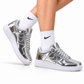 Nike Air Force 1 Low Metallic Silver Unisex Sneakers Style 16 main angled pair view