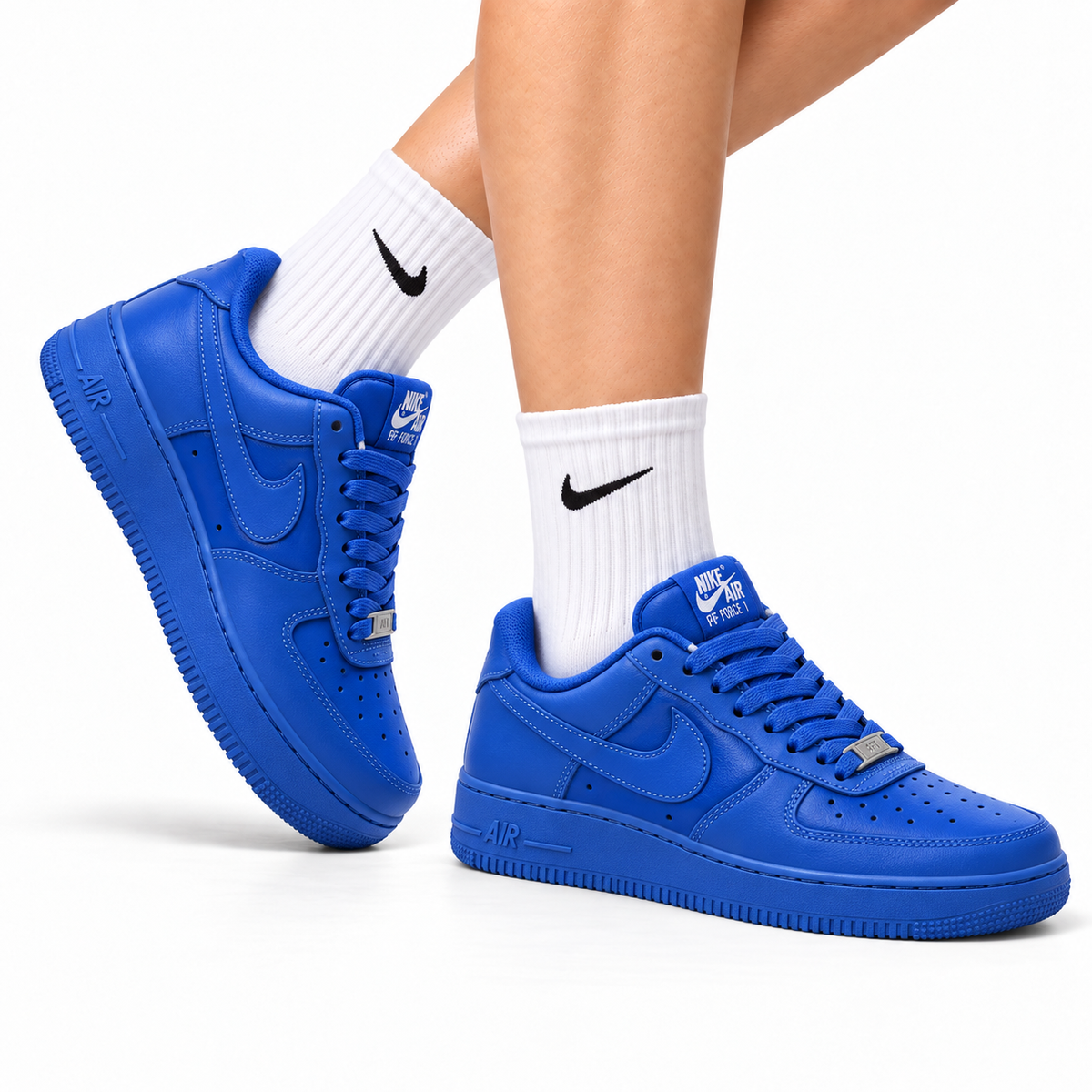 Nike Air Force 1 Low Royal Blue Tonal Unisex Sneakers Style 01 main angled pair view
