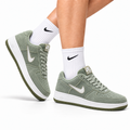 Nike Air Force 1 Low Sage Green Suede Look Unisex Sneakers Style 08 main angled pair view