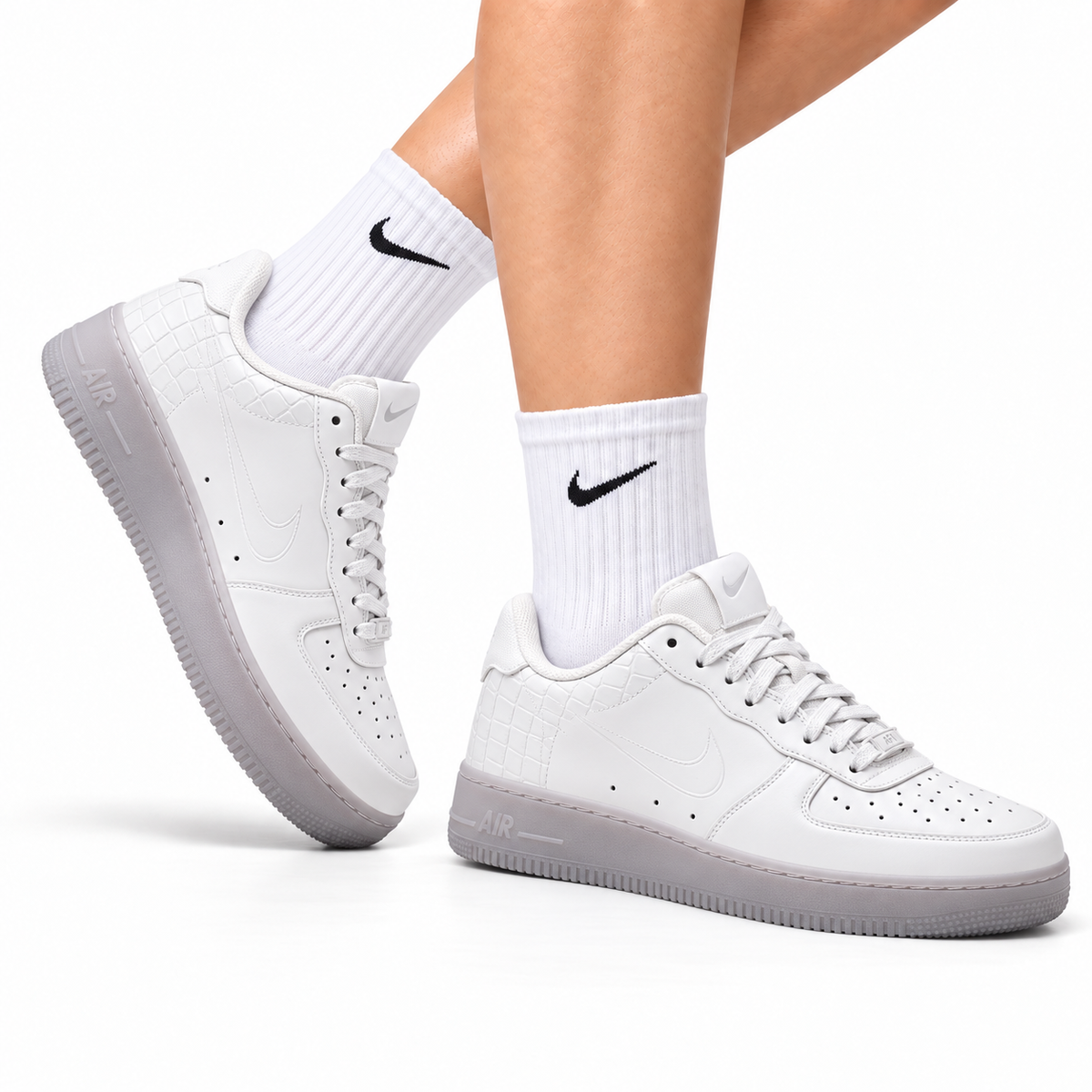 Nike Air Force 1 Low Triple White Unisex Sneakers Style 05 main angled pair view
