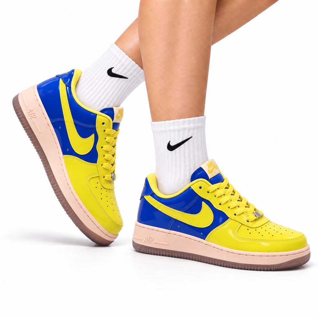 Nike Air Force 1 Low Yellow Royal Blue Unisex Sneakers Style 19 main angled pair view