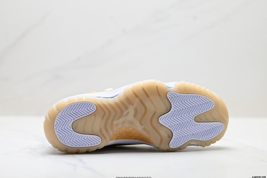 Air Jordan 11 Retro White and Metallic Gold Unisex Sneakers Style 05 detail view 8