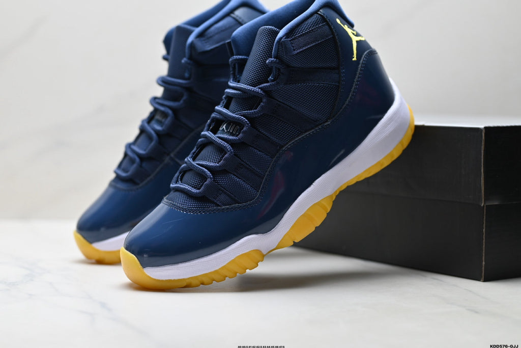 Air Jordan 11 Retro Midnight Navy and Yellow Unisex Sneakers Style 06 detail view 7