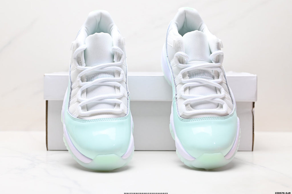 Air Jordan 11 Retro White and Mint Unisex Sneakers Style 09 detail view 6