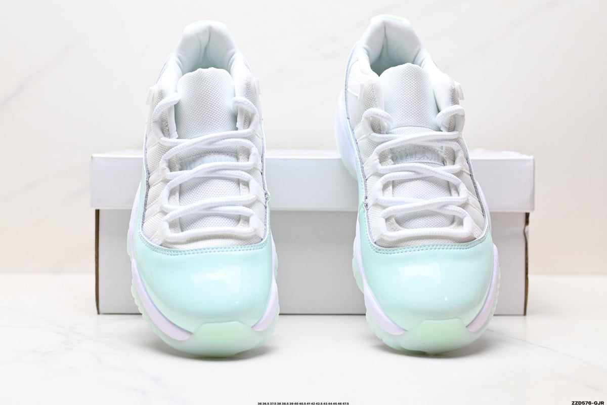 Air Jordan 11 Retro White and Mint Unisex Sneakers Style 09 detail view 6