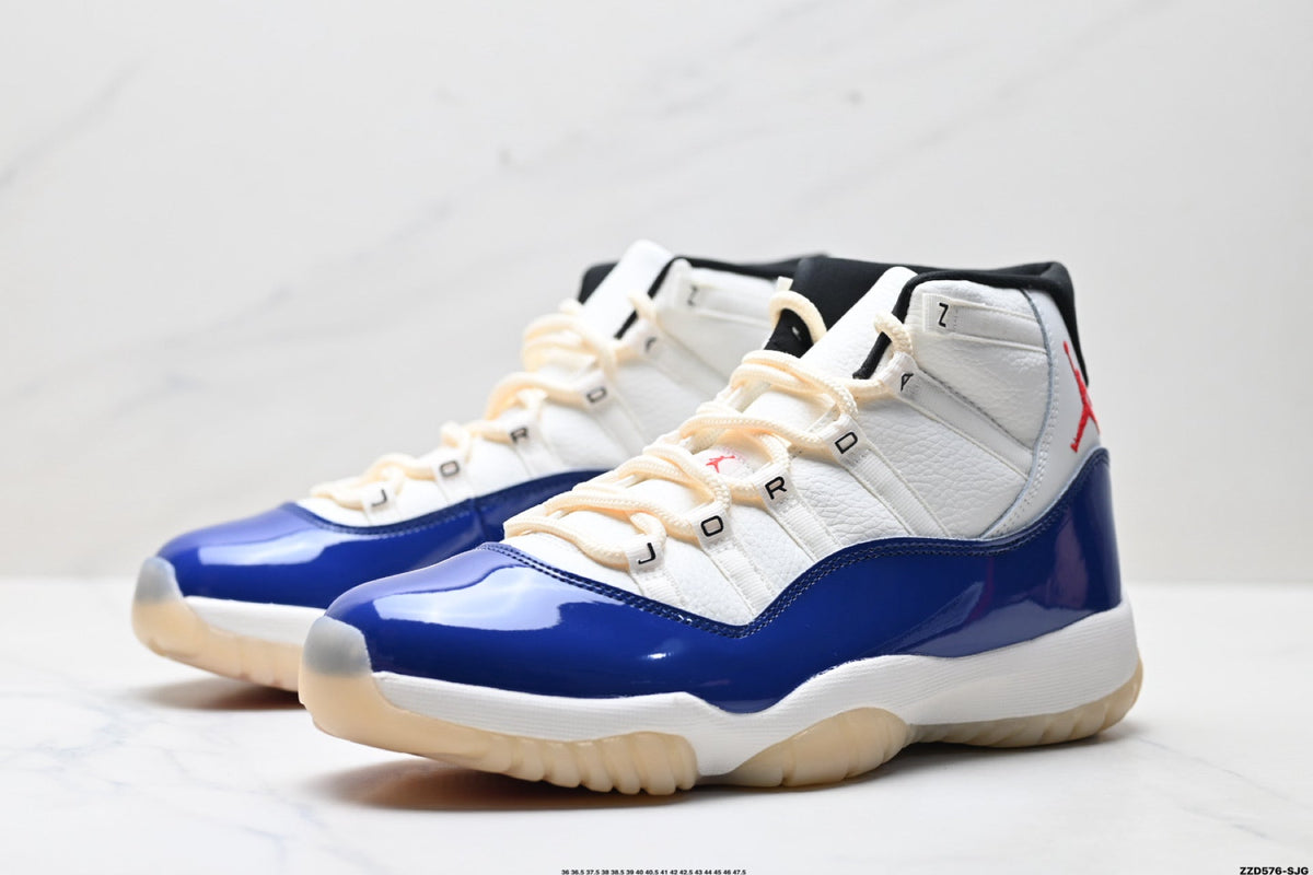 Air Jordan 11 Retro White Navy and Red Unisex Sneakers Style 10 detail view 3