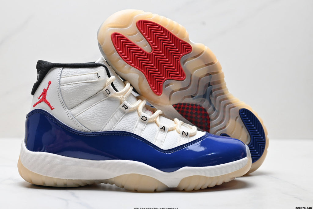 Air Jordan 11 Retro White Navy and Red Unisex Sneakers Style 10 detail view 4