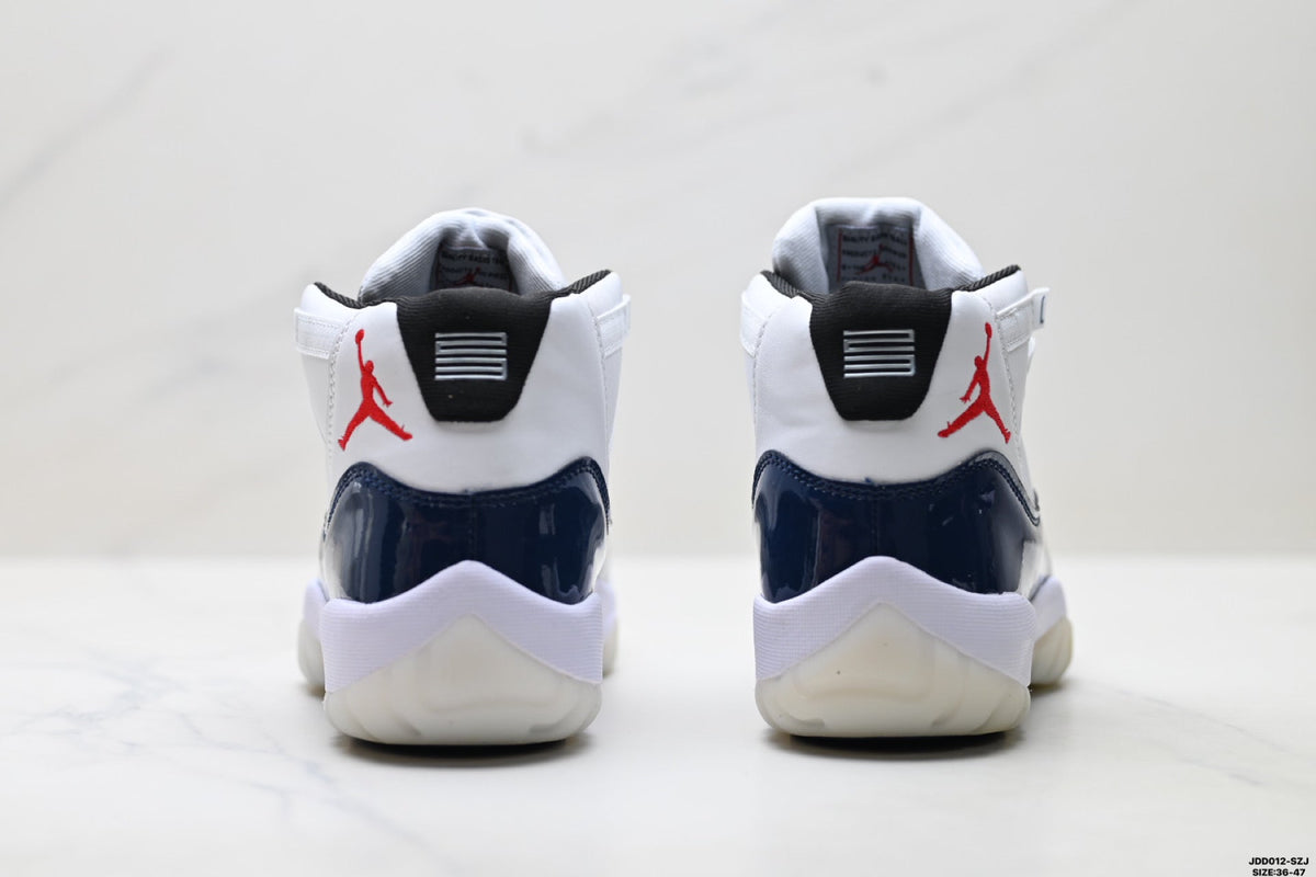 Air Jordan 11 Retro White and Midnight Navy Unisex Sneakers Style 11 detail view 5
