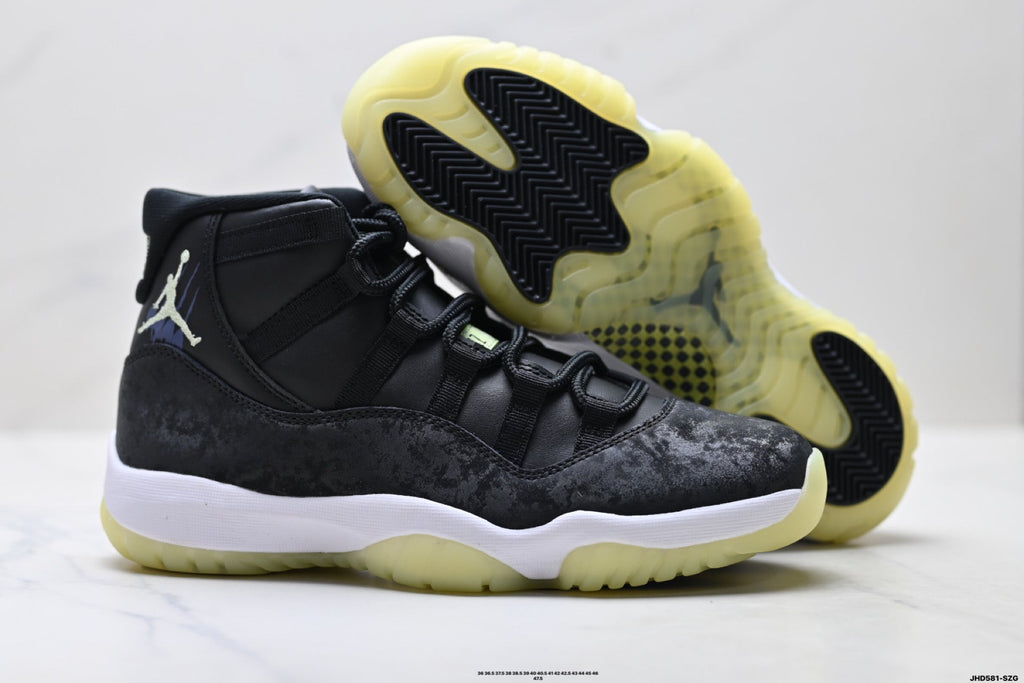 Air Jordan 11 Retro Black and Volt Unisex Sneakers Style 19 detail view 4
